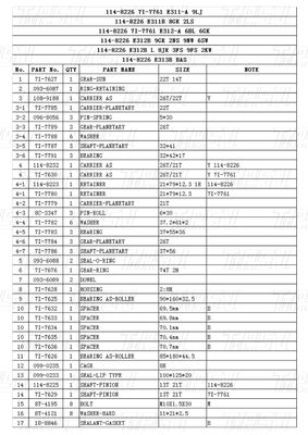 Catalogo Parti di propulsione oscillante per escavatori a bullone per CATERPILLAR Marche e modelli 114-8226 E312-A