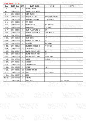 Catalogo Escavatore Final Drive Reduttore planetario 10 tonnellate Nero XJDG-00001 R110-7