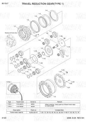 Catalogo Escavatore Final Drive Reduttore planetario 10 tonnellate Nero XJDG-00001 R110-7