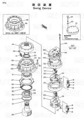 Reduttore planetario EX100 Swing Drive di escavatore Catalogo di assemblaggio per vari modelli di escavatore 9097684