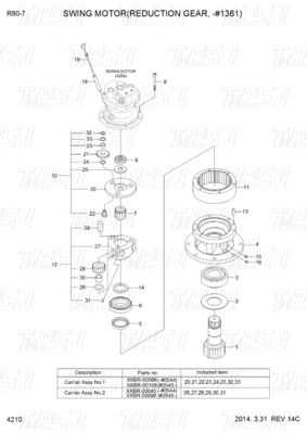31N1-10140 31N1-10141 R80-7 Swing Drive Catalogo di escavatori Riducibile planetario Tipo varia a seconda del modello