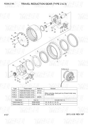 39Q6-42100 39Q6-42101 R220-9 Excavator Travel Drive Catalogo di riduzione finale per officina di riparazione di macchine