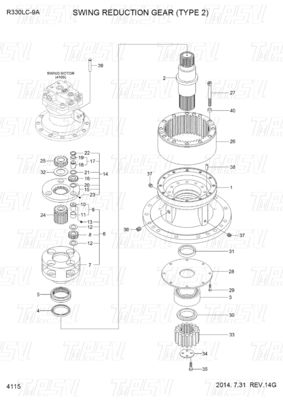 31Q9-19140 R330-9 Swing Drive catalogo di escavatori Gearbox per motori idraulici