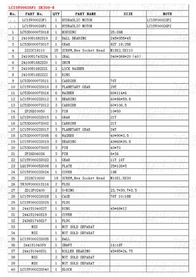 Colore nero LC15V00026F1 SK350-8 Excavator Final Drive Catalog Parts for Performance