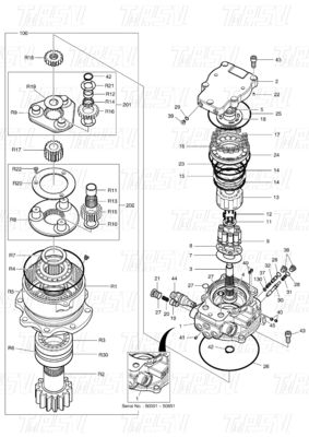 130426-00031 DX60R Swing Drive catalogo nero colore di fabbrica Swing Motor idraulico Motor Drive