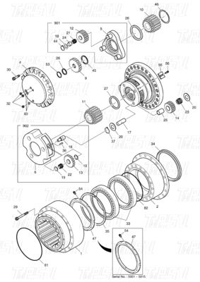 K1003134 DX300 Excavator Travel Drive Catalog Bolt On Steel Assemblies con riduttori planetari