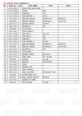 Catalogo di trasmissione planetaria dell'escavatore 401-00005A DX420 con motore oscillante idraulico