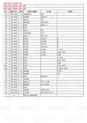 096-4315 096-6334 099-3665 E200B Escavatore Travel Drive Catalogo Parti del motore per vari modelli
